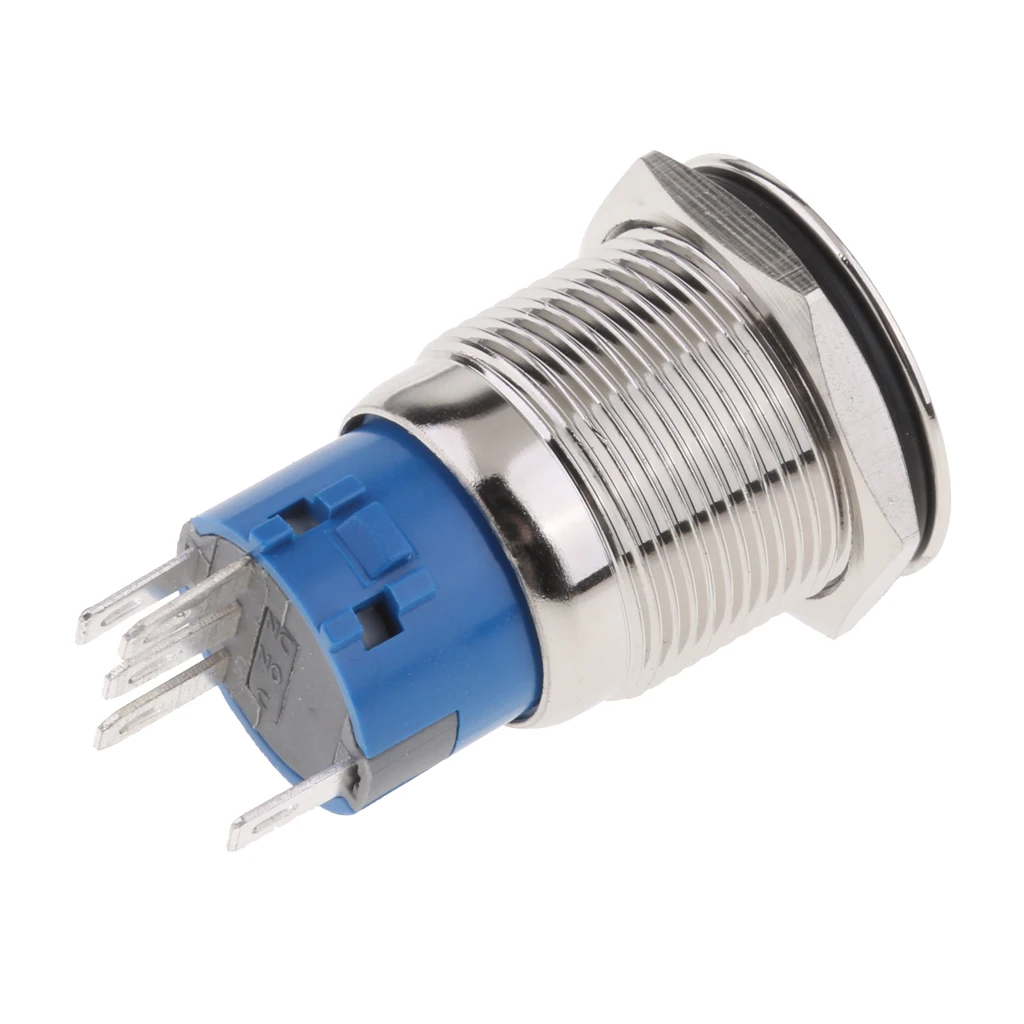 19MM Blue LED Light Metal Button Switch Momentary Push Button Auto Reset Waterproof Illuminated Switch Latching IP67