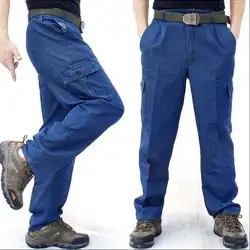 S-4XL мужские летние тонкие повседневные джинсы прочные многокарманные свободные брюки большого размера мужские и женские Рабочие рабочие