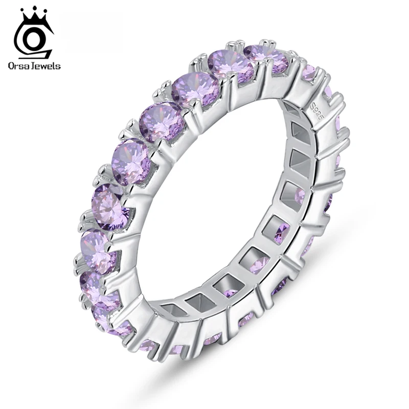 ORSA JEWELS Wholesale Women Never Ending Band Rings Fashion AAA Grade Purple Austrian Cubic Zircon Wedding Ring Bands OR31-P