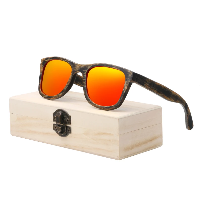 BerWer 4 цвета поляризованные бамбуковые деревянные солнцезащитные очки для женщин и мужчин зеркальные линзы для покрытия очки - Цвет линз: red lens with case