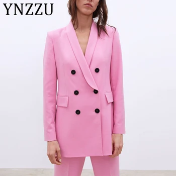 

2019 Spring Pink Blazer Women Suit Coat Female Loose Outwear Autumn Long Sleeve Double Breasted Office Lady Blazer Jacket AO957
