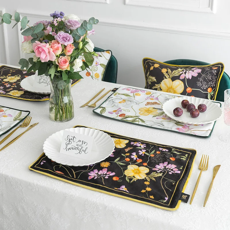

Rural flower Table Mats Cotton Linen Table Napkin Double Layer Totem Pattern Decorative Placemats Rectangular Anti-scalding Pad