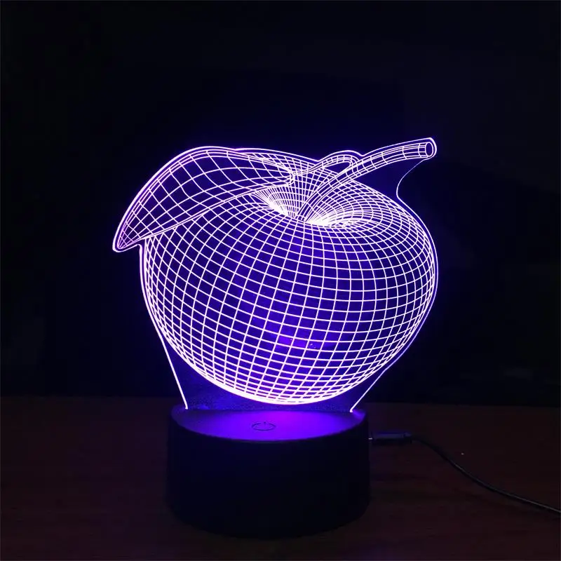 7 Color Changing USB lamp night light colorful Apple LED 3D three