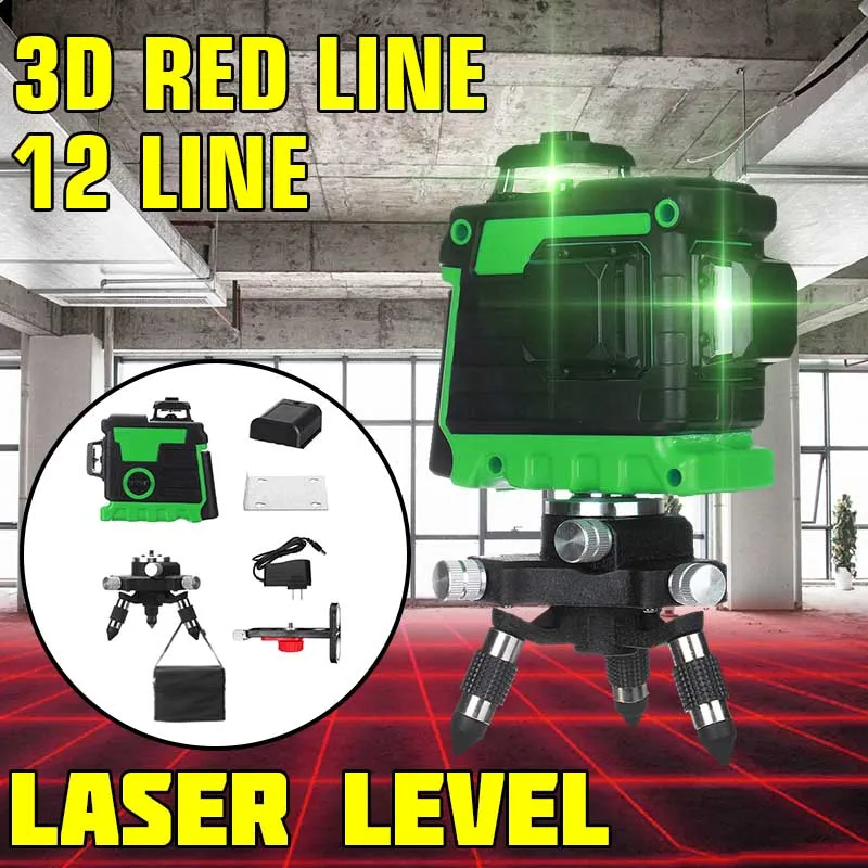 

Laser Level 12 Lines 3D Self-Leveling 360 Horizontal And Vertical Cross Super Powerful Green Laser Beam Line+5800mAh battery