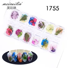 12 моделей 3D настоящие высушенные цветы для ногтей Книги по искусству украшения сухой Цветы Наклейки UV гель для ногтей стразами для маникюра инструменты