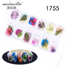 

New 12 Patterns 3D Real Dried Flowers for Nails Art Decoration Dry Flowers Stickers UV Gel Nail Rhinestones For Manicure Tools