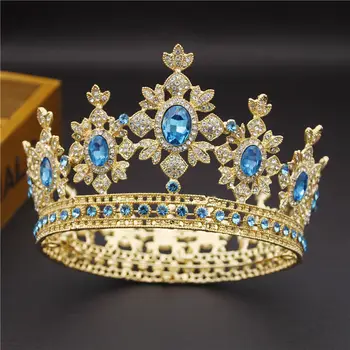 

Beauty Luxury Baroque Vintage Light Gold Round Diadem Bride Crown Bridal Tiaras Royal King Queen Wedding Jewelry Hair Ornaments