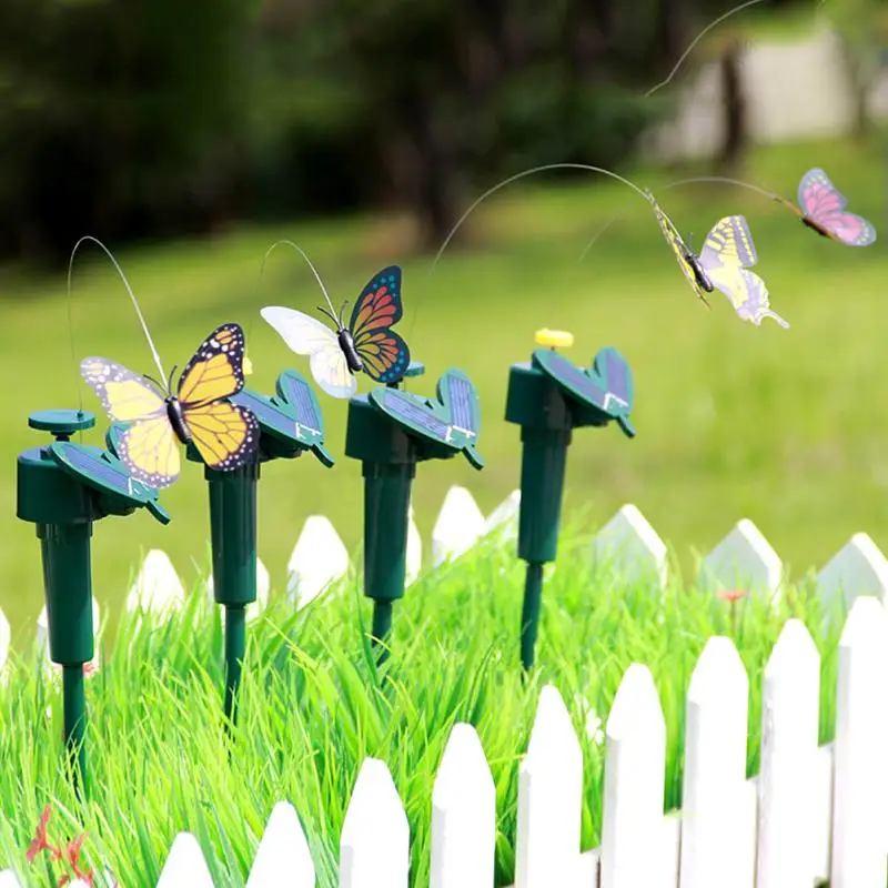 New Vibration Solar Power Dancing Flying Fluttering Butterflies Hummingbird Garden Decorative Stake#1003