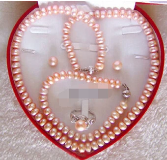 

Hot sell Noble- Jewelry 001029 Real Pink Pearl 18KWGP Clasp Bracelet Ring Earrings Necklace Set (A0423)