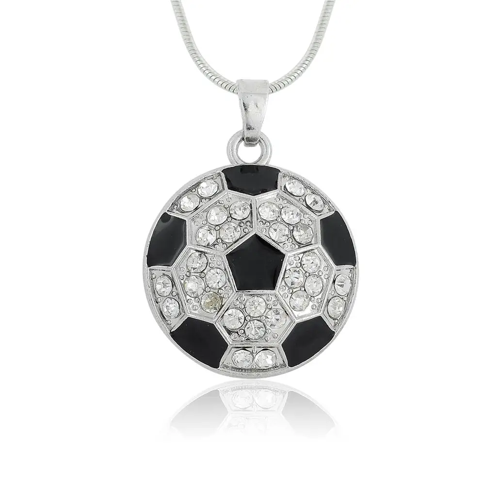 Sports Soccer Ball Heart Soccer Charm Pendant Women Men Necklace Snake Chain Zinc Alloy Rhodium