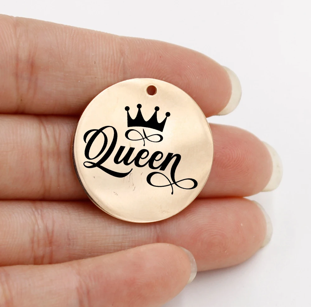 Король& королевские подвески-талисманы, персонализированные Нержавеющая сталь King queen Корона дизайнерский Шарм 10 шт./лот 3 цвета на выбор - Окраска металла: rose gold Queen