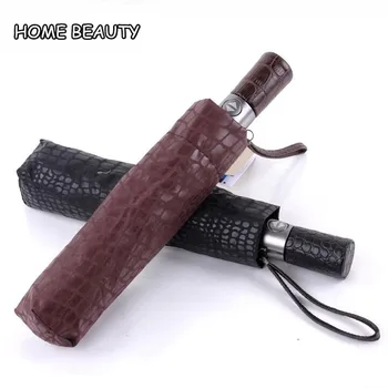 

Crocodile Pattern Windproof 3 Folding Automatic Umbrella Creative Automatic Leather Handle Men Commerce Travel Umbrella U5B189