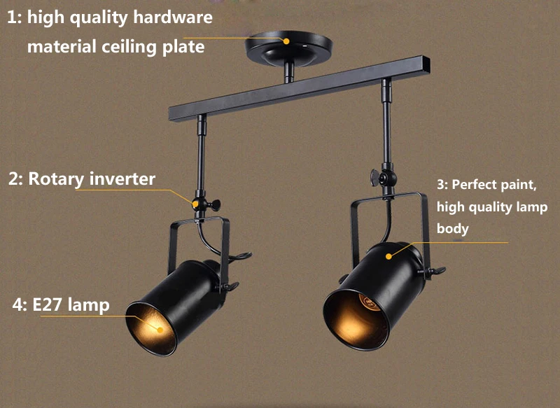 Vintage Iron Loft Industrial Spotlights Adjustable Pendant Lamp Clothing Store Lighting Coffee House//Bar/Mall Pendant Lamp