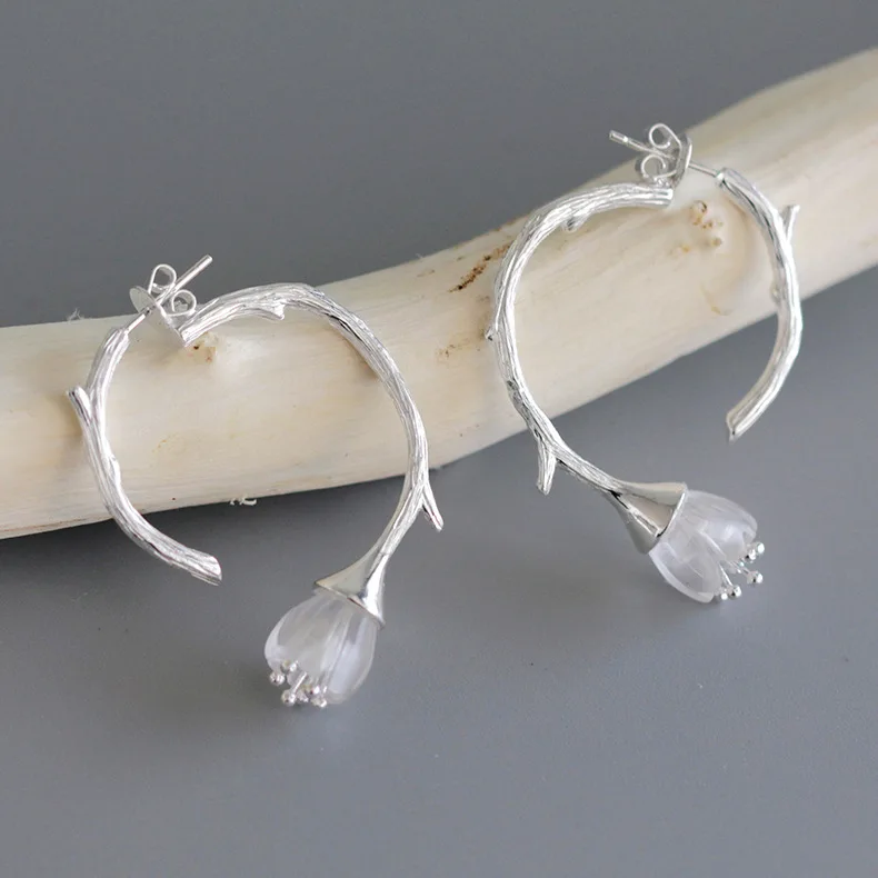 

INATURE Natural Crystal Flower Branch 925 Sterling Silver Earrings For Woman Party Wedding Jewelry