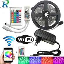 10 м WiFi Светодиодная лента RGB лента Диодная неоновая лента tira fita 12 В SMD5050 5 м гибкая световая гирлянда с WiFI контроллером адаптер