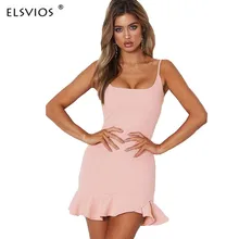 ELSVIOS Новый мини Bodycon Труба платье Для женщин пикантные оборками Спагетти ремень платья 2018 Лето труба платье праздничное платье Vestido