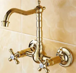 Luxury Polished Golden Brass Wall Mounted Water Tap Basin Kitchen Bathroom Wash Basin Faucet asf101