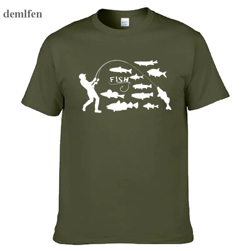 

Men Short Sleeve O-neck Cotton T Shirt Novelty Fisherman Fish Print T-shirt Fashion Hip Hop Streetwear Tops Tees