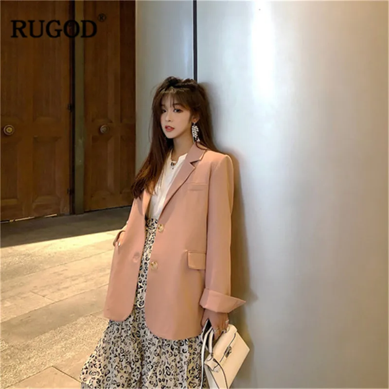 

RUGOD Spring women coat single-breasted long sleeves pocket vintage elegant office ladies wearing chic modis manteau femme