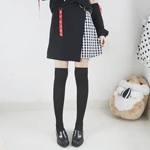 Осенняя юбка в стиле пэчворк с асимметричным подолом, с обручками, женская короткая юбка, клетчатая и черная