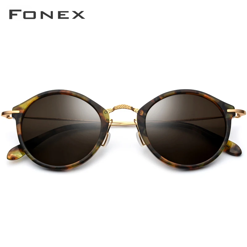 Kopen FONEX Elastische B Titanium Gepolariseerde Zonnebril Vrouwen Merk Designer 2019 Vintage Ronde Zonnebril voor Mannen Retro Acetaat Sunglass