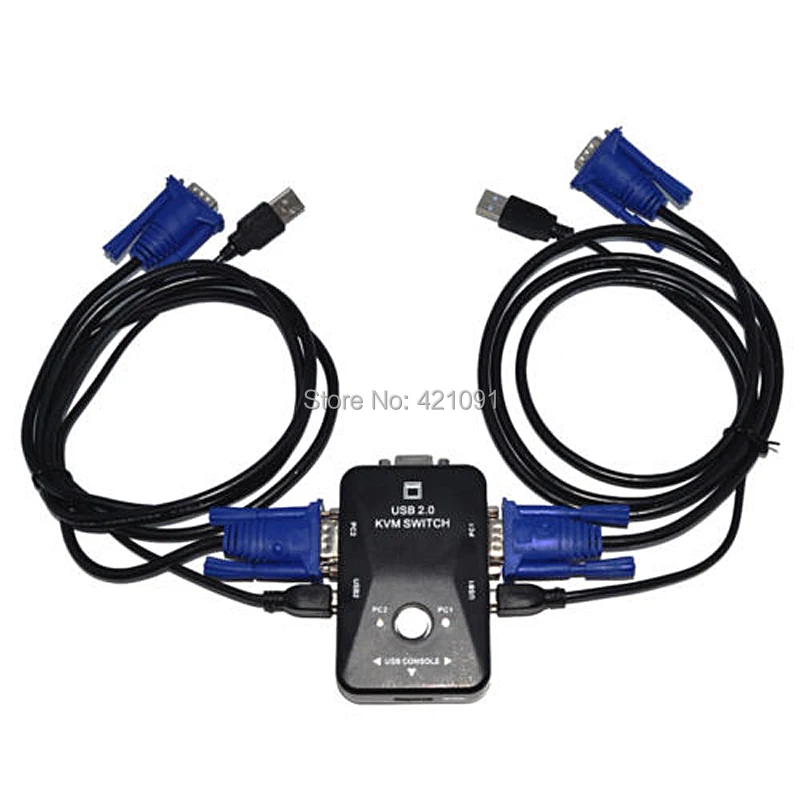  2 Ports USB 2.0 VGA SVGA KVM Switch Box Adapter 2 Computer Sharing Monitor Keyboard Mouse With Two 