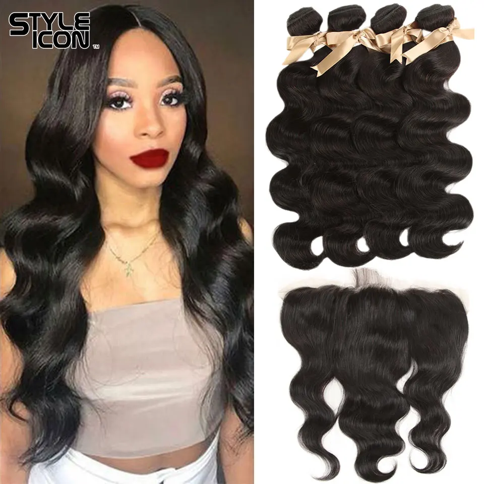 

Styleicon Brazilian Body Wave with Closure Natural Color Body Wave Bundles with Frontal 13X4 Human Hair Bundles with Frontal