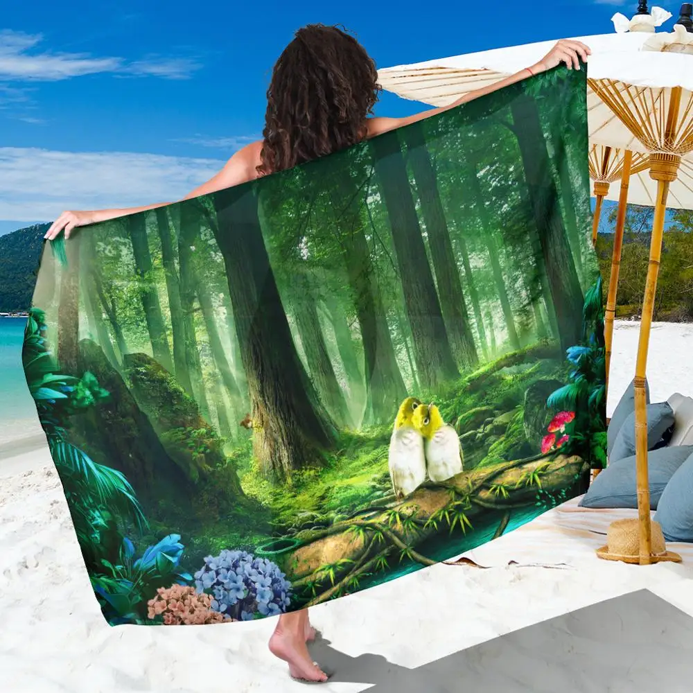 

Bird Nature Forest Plus Size Chiffon Beach Towel Long Chiffon Scarf Shawl Beach Sarongs Cover Up Summer Chiffon Scarves Tapestry