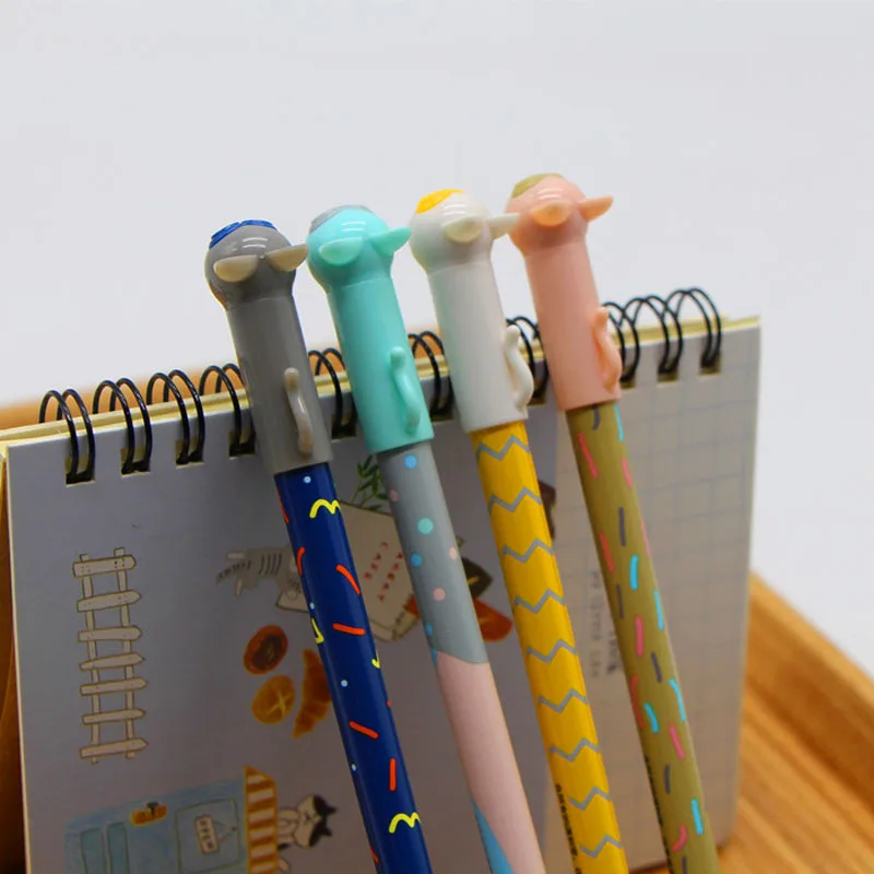 

2X Adorable Pet Little Cat Kitten Gel Pen Rollerball Pen Student Stationery School Office Supply Black Ink 0.38mm