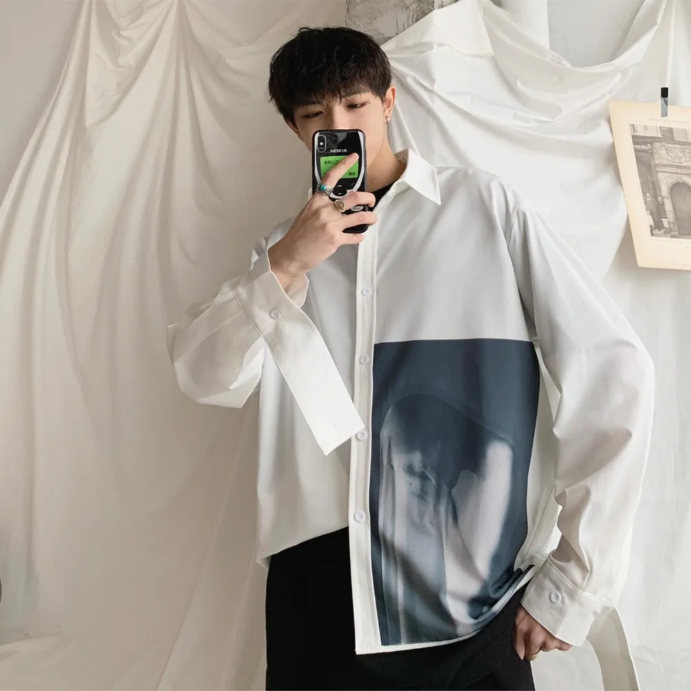 2019 Korean Style Men Ulzzang Freshing Temperament Youth Indie Pops Loose Casual Shirt