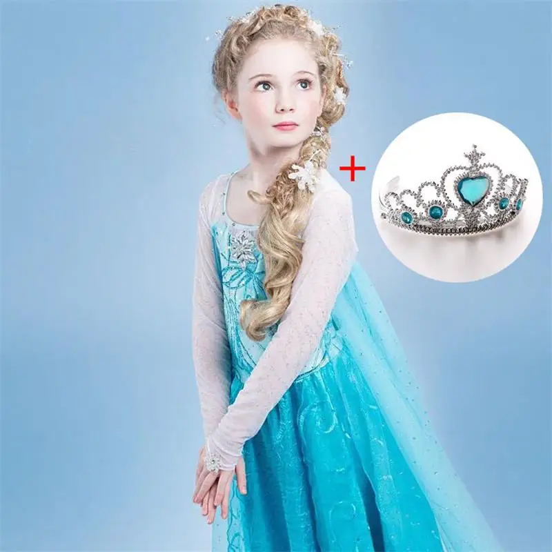 Нарядное платье принцессы Эльзы для маленьких девочек от 4 до 10 лет, одежда для девочек Карнавальный костюм Эльзы Рождественская вечеринка на Хэллоуин с короной