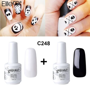 

Elite99 Gel Nail Polish 15ml Black White Color Gel UV Polish Top Base Coat Needed Soak Off LED UV Gel Nail Lacquer for Halloween