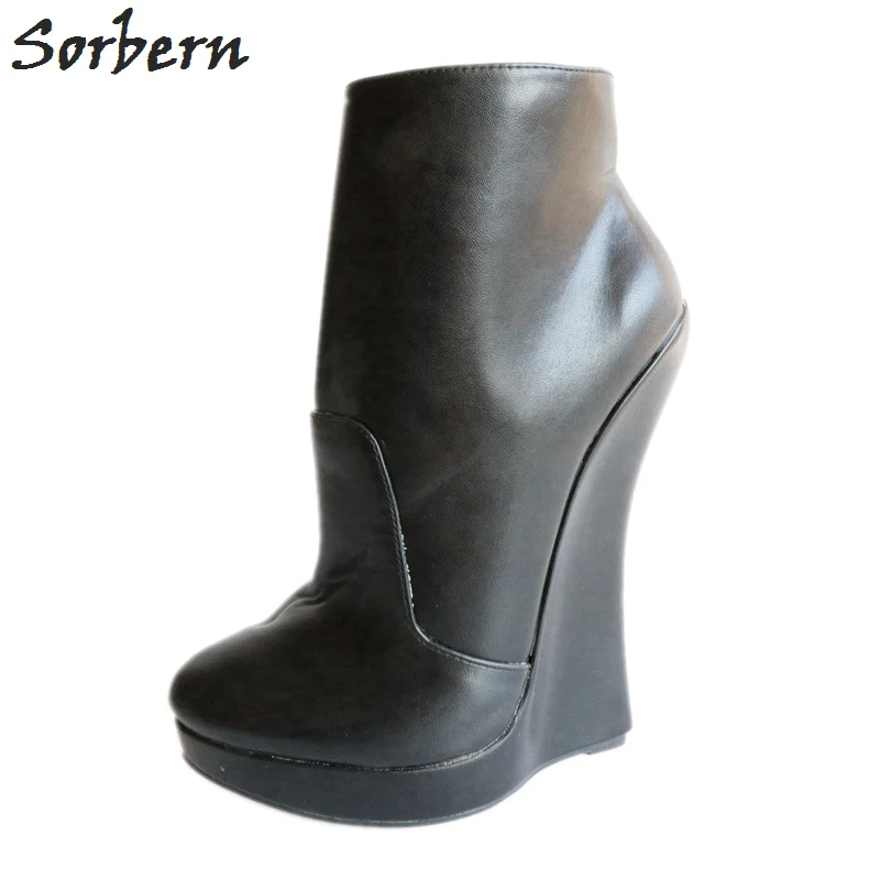Sorbern Black Matt Wedge Heel Boots 