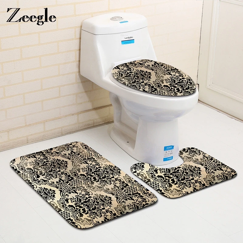 Zeegle Nordic Style 3Pcs Toilet Rug Set Bathroom Carpet Set Non slip