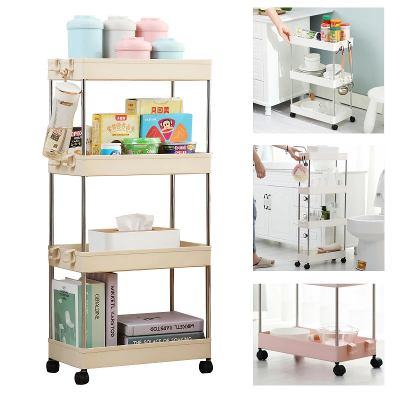 

2/3/4 Layer Gap Kitchen Storage Rack Movable Shelf With Wheels for Kitchen Bathroom Organizer Place Saving Storage Shelf