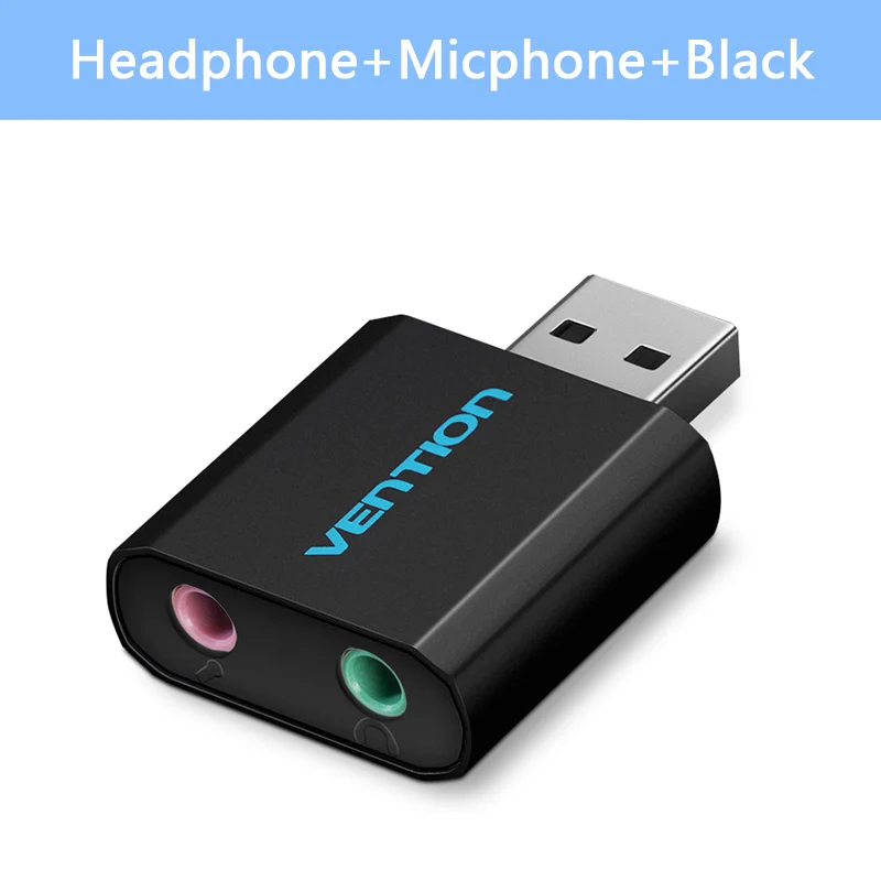 Vention внешняя звуковая карта USB до 3,5 мм разъем гарнитура AUX адаптер стерео аудио Звуковая карта для динамика ПК микрофон ноутбук компьютер PS4 - Цвет: Черный