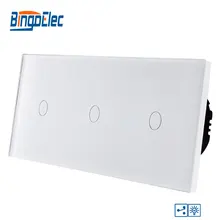 Bingoelec Смарт тройной 1 банда 2 способ диммер сенсорный выключатель Роскошная стеклянная панель ЕС стандартный экран светильник настенный Электрический выключатель