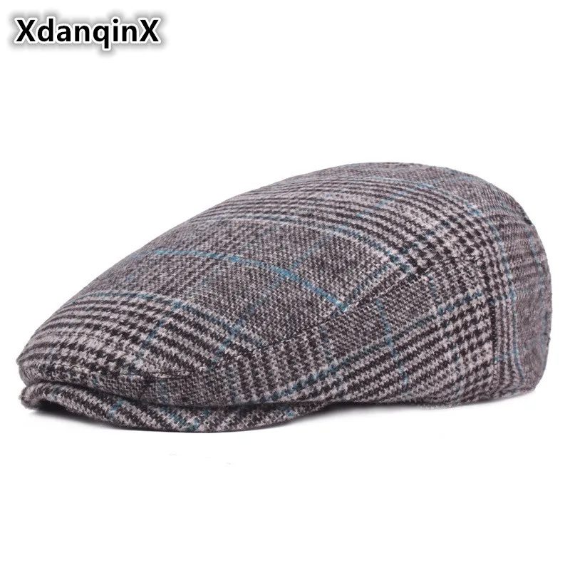 

XdanqinX Winter Hat Men's Casual Fashion Cotton Berets Outdoor Checkered Tongue Cap Male Bone Dad's Hat Trucker Caps For Men