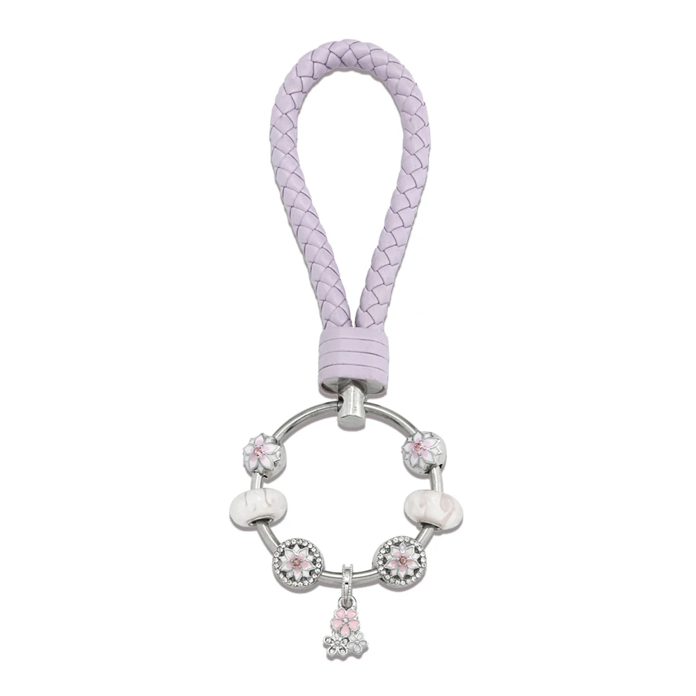 

KEORMA 2017 New Charm Fashion Leather Keychain Cherry Blossoms Flower Car Key chain for Women Female Bag Pendant Jewelry YK017