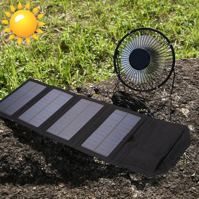 

7W 6.5V Cell Solar Panel +Fan Foldable Travel Charging Board USB Fans Mobile Phone Outdoor Camping Cooling Battery Charger