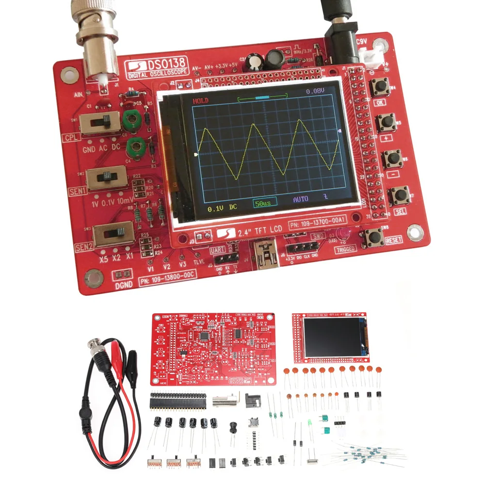 DSO138 2," цифровой осциллограф TFT DIY Kit Комплектующие для самостоятельной сборки для osciloscopio делая Карманный ручной электронная обучающая Set1Msps