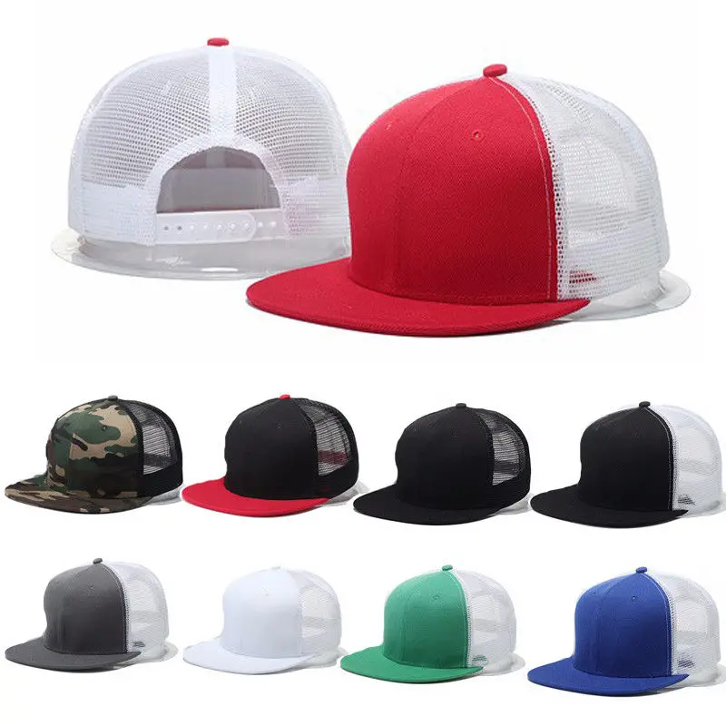 

Men Women Summer Mesh Plain Fitted Adjustable Flat Bill Cap Visor Baseball Basic New Blank Solid Travel Hat Sport Colors