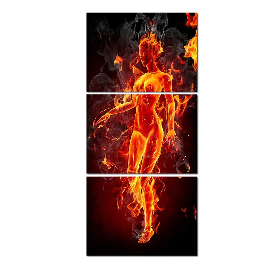 

HD Printed Modern Painting On Canvas 3 Pieces Flame Woman Modular Picture Wall Art Home Decoration Posters Frame Living Room