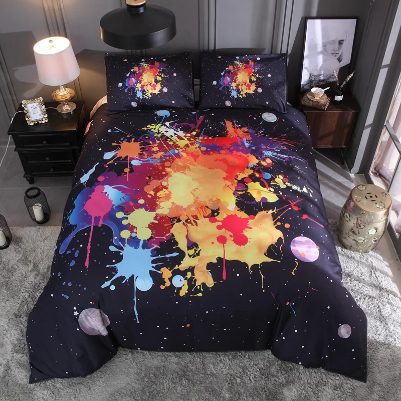 

Black Watercolor Duvet Cover Set Hand Drawn Artistic Bedding Twin Full Queen King Size 3PCS Bedclothes new