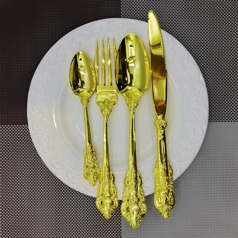 24pcs/set Wedding Cutlery Sets Gold Plated Dinnerware set Christmas