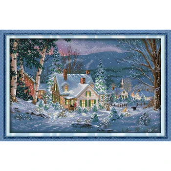 

The snowy night of Christmas DIY Chinese cross stitch kits landscape DMC 14CT 11CT cotton fabric living room decoration painting
