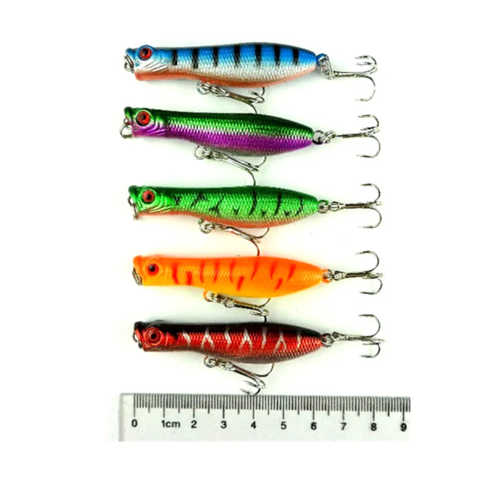 Cheap 5pcs 2.362in deep sea fishing lures Popper Fishing Lure Wobblers Artificial Bait Pike Bass