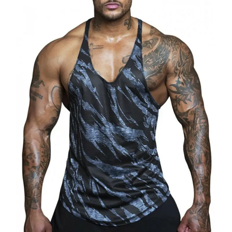 Men New Gym Bodybuilding Cotton Muscle Casual Fitness Letter Tank Top Vest Tee