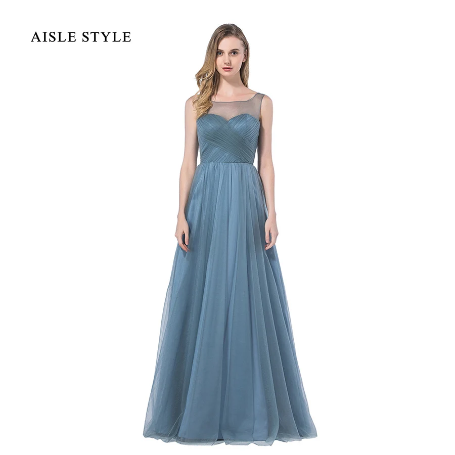 Dusty Blue Bridesmaid Dresses Long 2