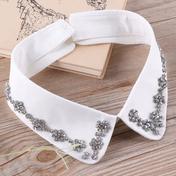 

New Fashion Fake Collar White & Black Tie Detachable Collar False Collar Flower Beaded Lapel Blouse Women Clothes Accessories